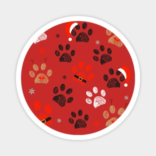 Paw prints with Santa Claus, deer and red hat Magnet